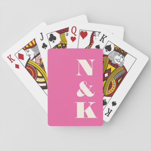 Minimalist Modern Monogram Hot Pink Wedding Poker Cards