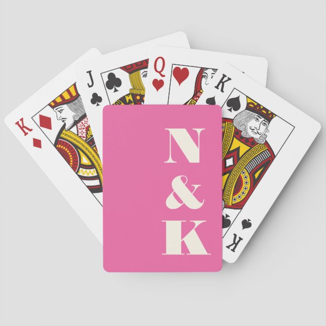 Minimalist Modern Monogram Hot Pink Wedding Poker Cards (Back)