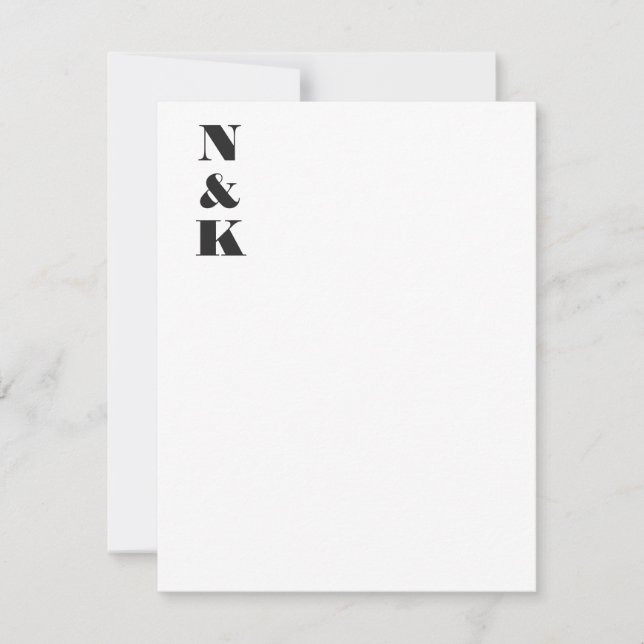Minimalist Modern Monogram Initials Black White  Thank You Card (Front)
