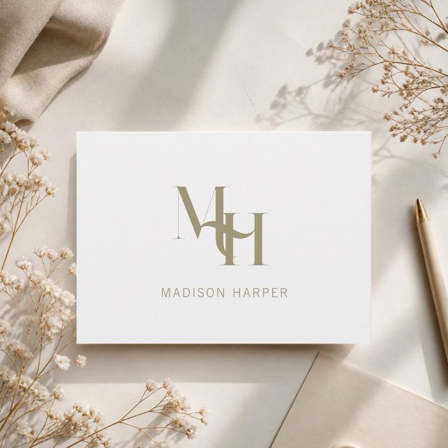 Minimalist modern monogram initials off white note card (Creator Uploaded)