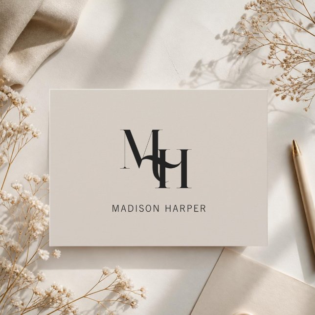 Minimalist modern monogram initials tan note card (Creator Uploaded)