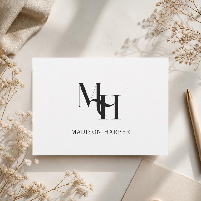 Minimalist modern monogram initials white note card (Creator Uploaded)