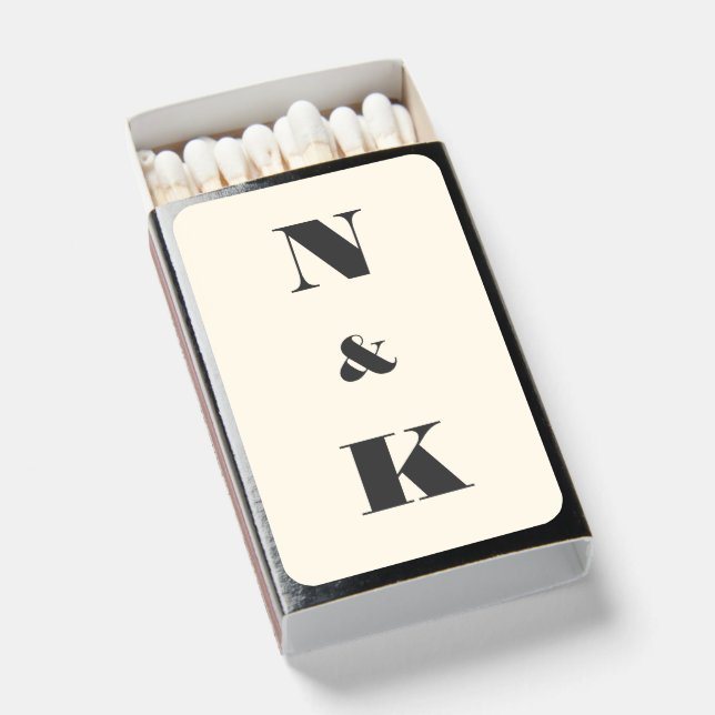 Minimalist Modern Monogram Ivory Cream Wedding Matchboxes (Front Open)