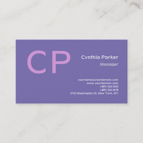 Minimalist Modern Monogram Periwinkle Lavender Business Card