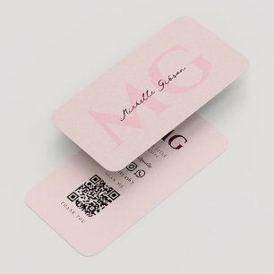 Minimalist Modern Monogram Pink Aesthetic Business Card