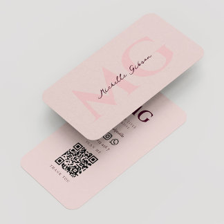 Minimalist Modern Monogram Pink Aesthetic Business Card