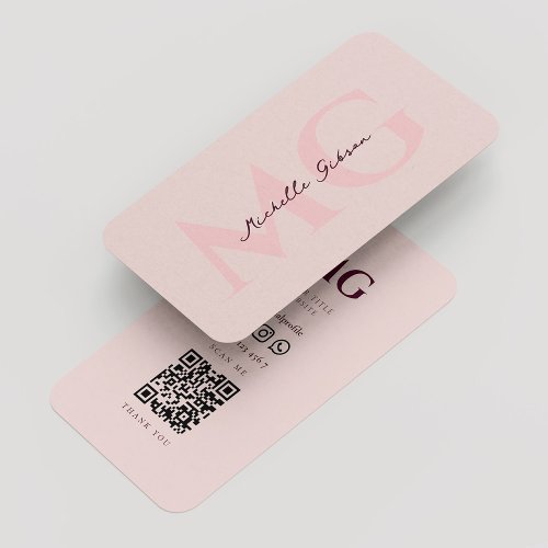 Minimalist Modern Monogram Pink Aesthetic  Business Card