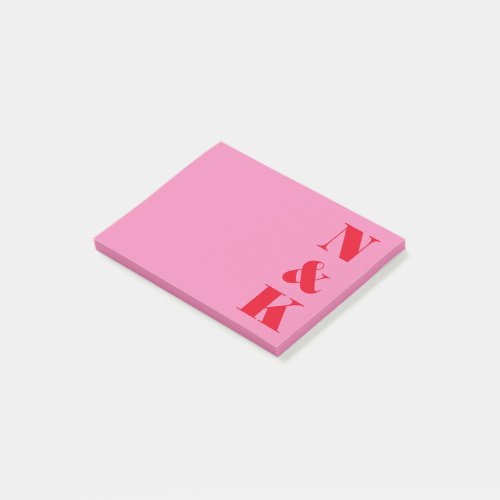 Minimalist Modern Monogram Pink and Red Custom Post_it Notes