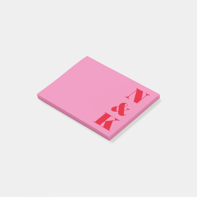 Minimalist Modern Monogram Pink and Red Custom Post-it Notes (Angled)