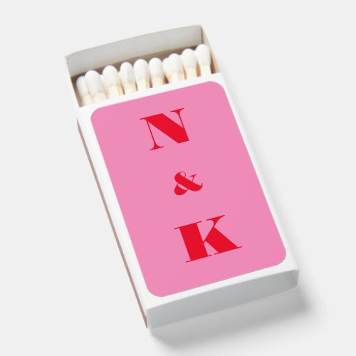 Minimalist Modern Monogram Pink and Red Wedding Matchboxes