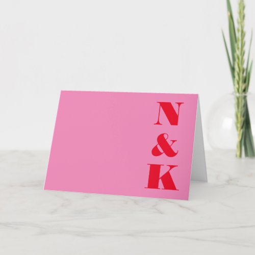 Minimalist Modern Monogram Pink and Red Wedding Thank You Card