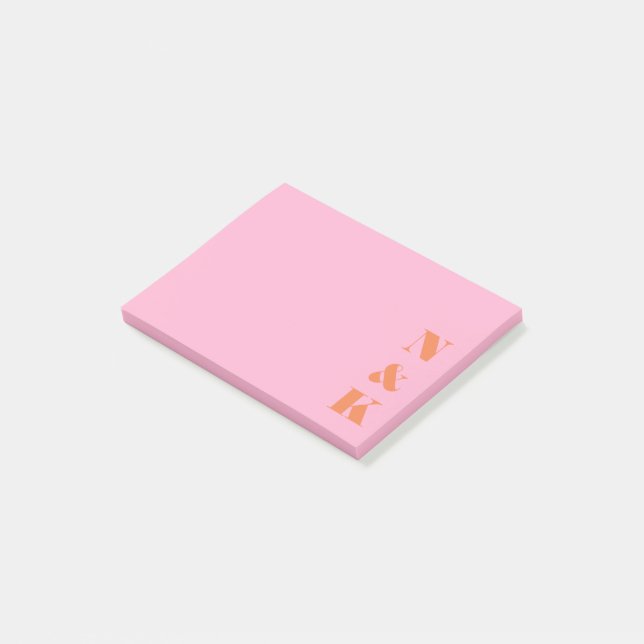 Minimalist Modern Monogram Pink Orange Custom  Post-it Notes (Angled)