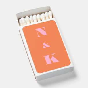 Minimalist Modern Monogram Pink Orange Wedding Matchboxes