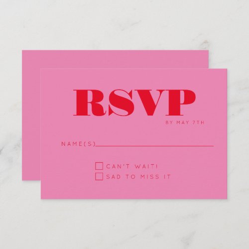 Minimalist Modern Monogram Pink Red Chic Wedding RSVP Card