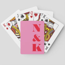 Minimalist Modern Monogram Pink Red Custom Wedding Poker Cards