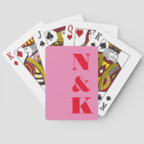 Minimalist Modern Monogram Pink Red Custom Wedding Poker Cards