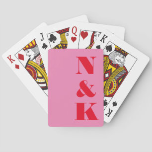 Minimalist Modern Monogram Pink Red Custom Wedding Poker Cards