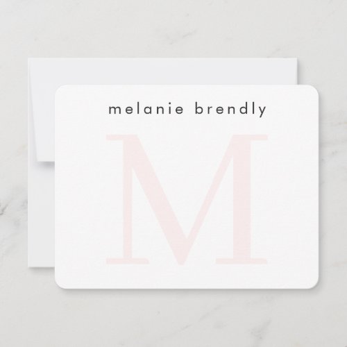Minimalist Modern Monogram Pink White Note Card