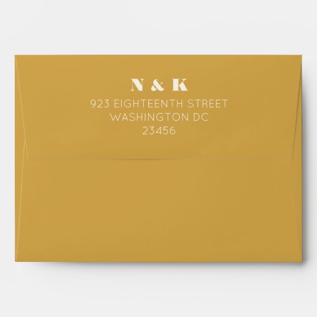 Minimalist Modern Monogram Saffron Yellow Wedding Envelope (Back (Top Flap))