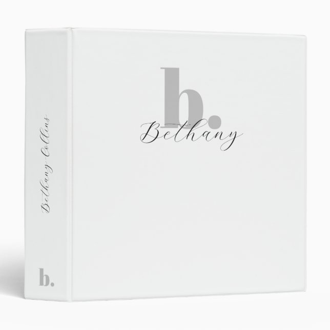 Minimalist Modern Monogram Script Name  3 Ring Binder (Front/Spine)