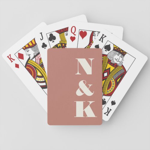 Minimalist Modern Monogram Terracotta Rose Wedding Poker Cards