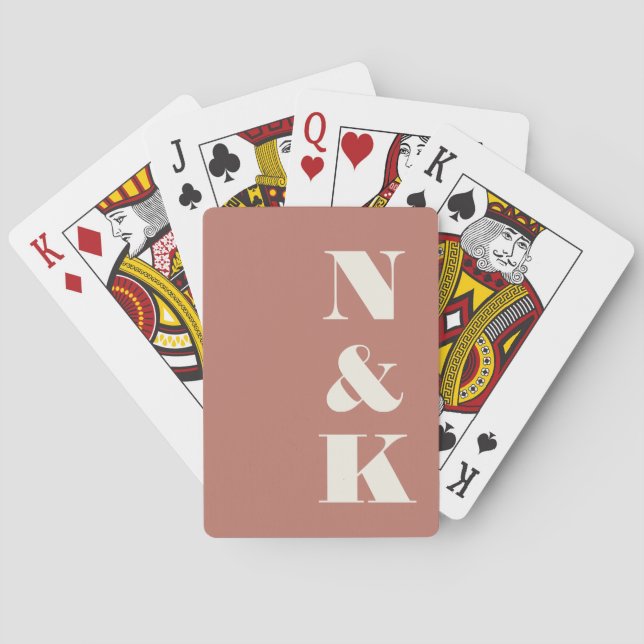 Minimalist Modern Monogram Terracotta Rose Wedding Poker Cards (Back)