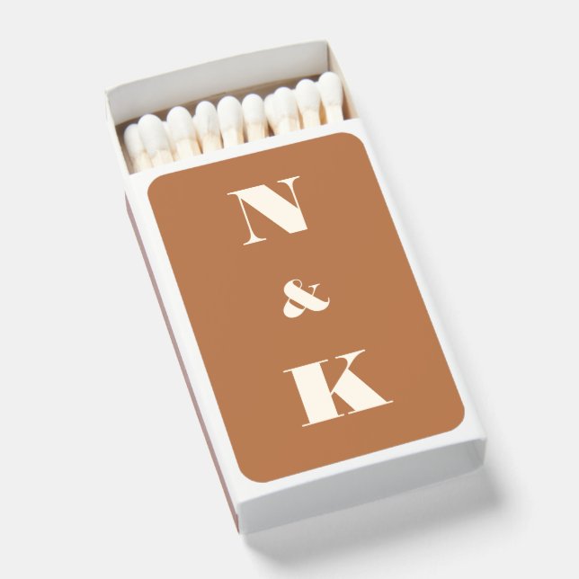Minimalist Modern Monogram Terracotta Wedding Matchboxes (Front Open)