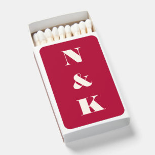 Minimalist Modern Monogram Wedding Christmas Red Matchboxes