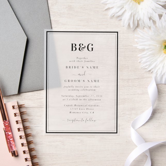 Minimalist Modern Monogram Wedding Clear Vellum Invitations (Wedding)