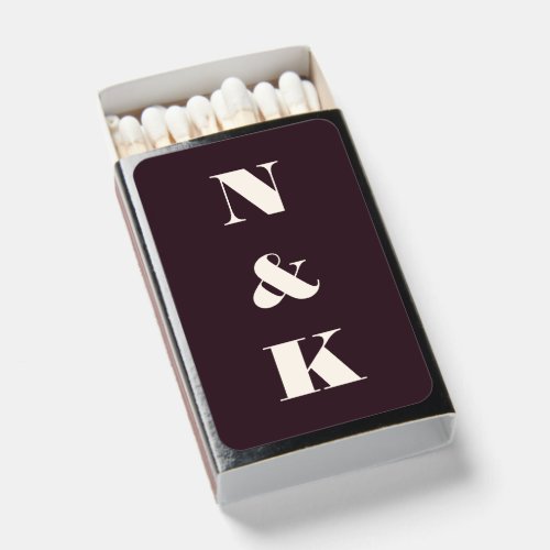 Minimalist Modern Monogram Wedding Winter Plum Matchboxes