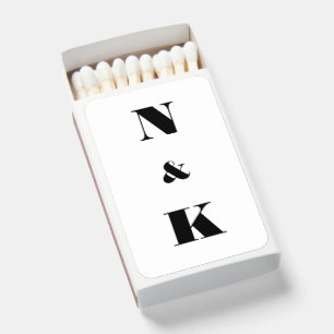 Minimalist Modern Monogram White Initials Wedding Matchboxes