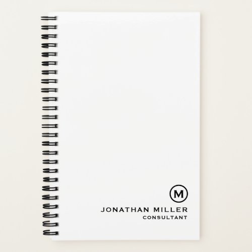 Minimalist Modern Monogram White Spiral Notebook
