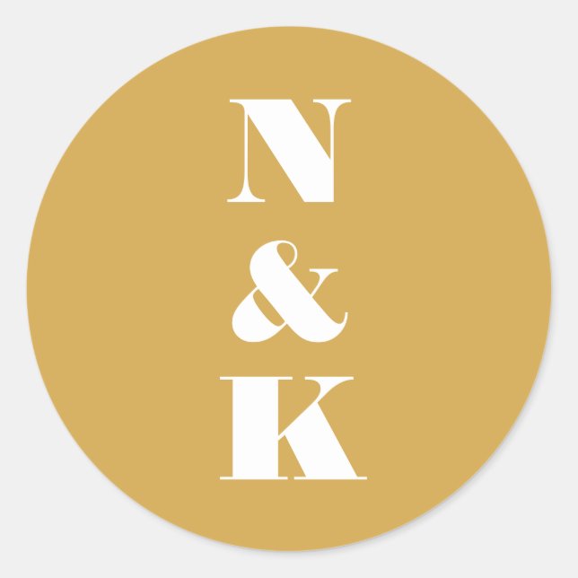 Minimalist Modern Monogram Yellow Custom Wedding  Classic Round Sticker (Front)