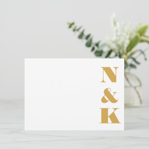 Minimalist Modern Monogram Yellow Wedding Names Note Card