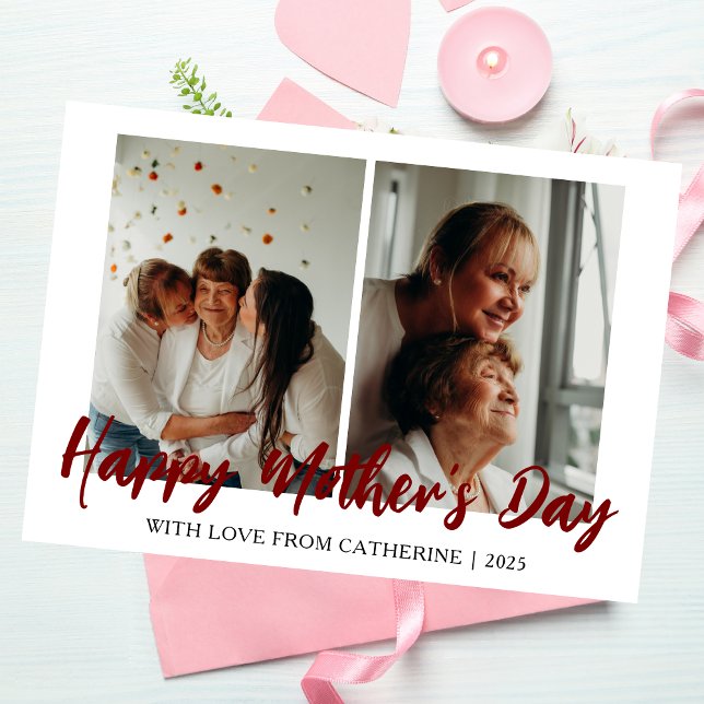 Minimalist Modern mothers Day 2 photo Holiday Card (Creator Uploaded)