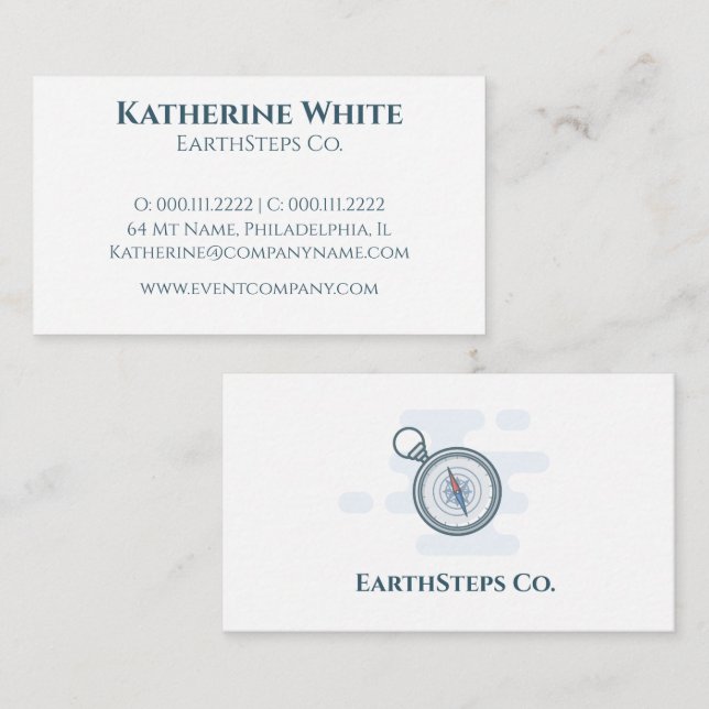 Minimalist Modern Moutntain Hiking Blue White Serv Business Card (Front/Back)
