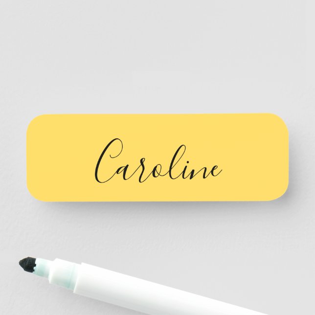 Minimalist modern mustard yellow name tag (In Situ)
