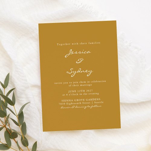 Minimalist Modern Mustard Yellow Script Wedding Invitation