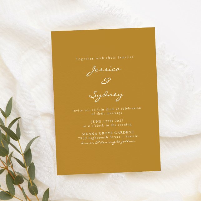 Minimalist Modern Mustard Yellow Script Wedding Invitation (Creator Uploaded)