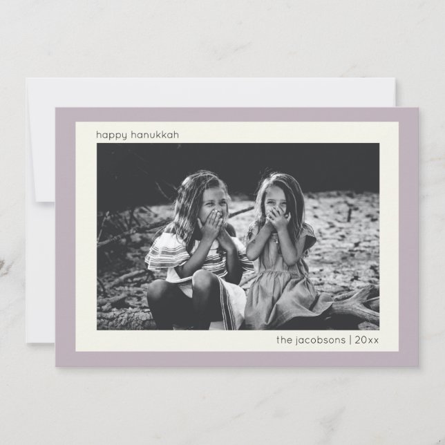 Minimalist Modern Muted Lilac Hanukkah Photo Holiday Card (Front)