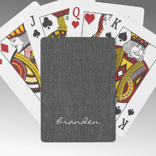 Minimalist Modern Name Black Denim Print Poker Cards