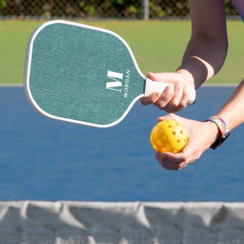 Minimalist Modern Name Initial on Denim Teal Pickleball Paddle