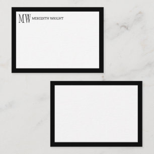 Minimalist Modern Navy Blue Border Monogram Note Card