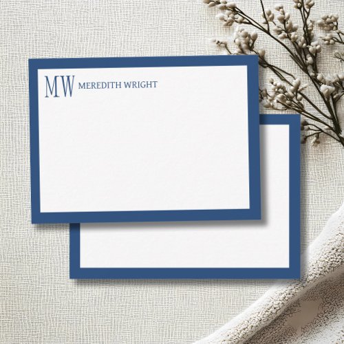 Minimalist Modern Navy Blue Border Monogram Note Card