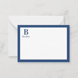 Minimalist Modern Navy Blue Border Monogram Note Card