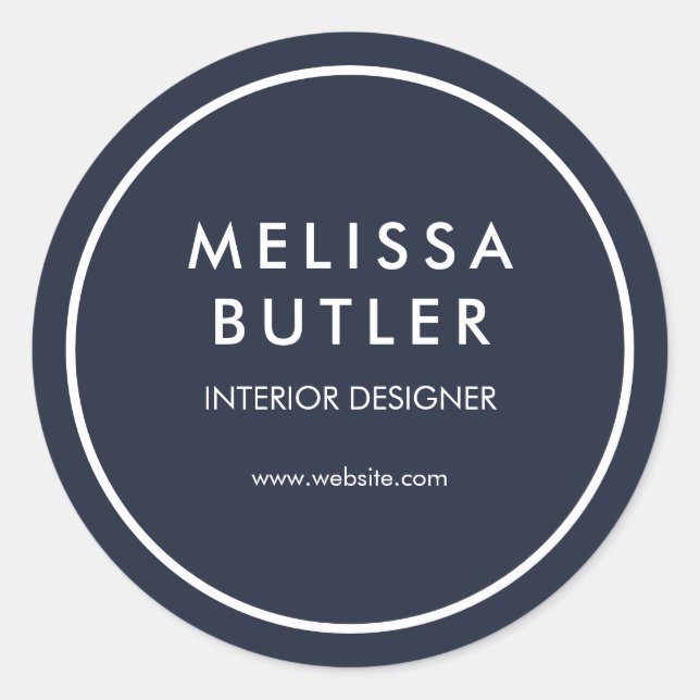Minimalist Modern Navy Blue Classic Round Sticker (Front)