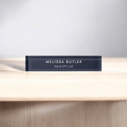 Minimalist Modern Navy Blue Desk Name Plate