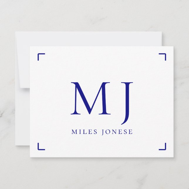 Minimalist Modern Navy Blue Monogram Note Card (Front)