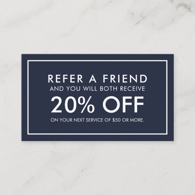 Minimalist Modern Navy Blue Referral Card (Front)