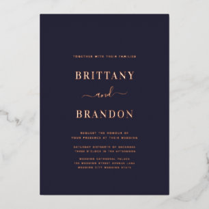 Minimalist Modern Navy Rose Gold Wedding Foil Invi Invitation